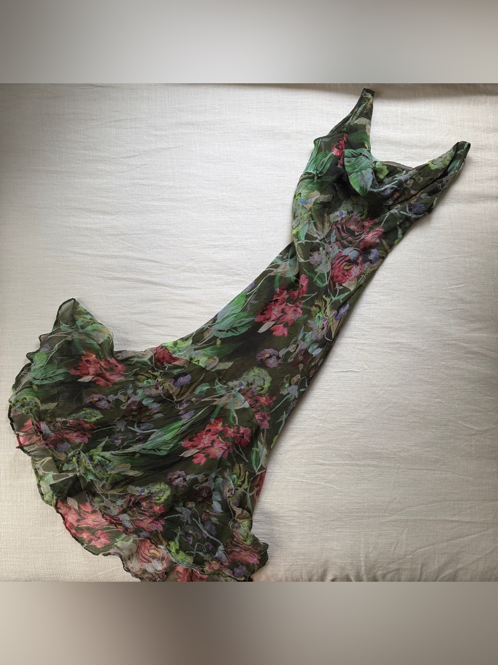 Vintage Précis 100% Silk Floral Bias Cut Cowl Neck Midi Maxi Dress